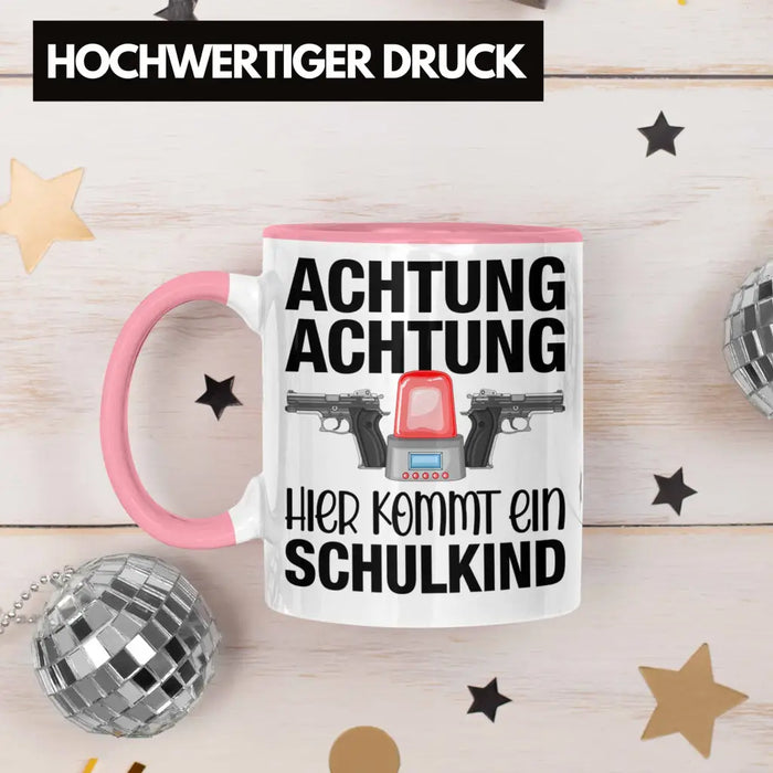 Einschulung Junge Achtung Schulkind Geschenk für Schultüte Füllung Tasse Schulstart 1. Schultag Schuleinführung Schulanfang Geschenkidee 2022 Rosa Trendation