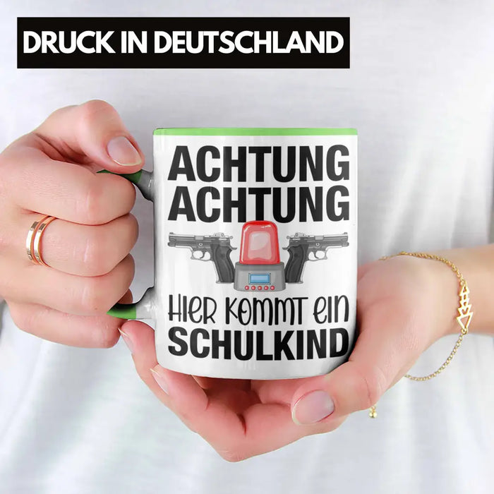 Einschulung Junge Achtung Schulkind Geschenk für Schultüte Füllung Tasse Schulstart 1. Schultag Schuleinführung Schulanfang Geschenkidee 2022 Grün Trendation