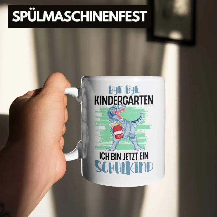 Einschulung Junge Dino Geschenk für Schultüte Füllung Tasse Schulstart 1. Schultag Schuleinführung Schulanfang Geschenkidee Schulkind 2022 Weiß Trendation