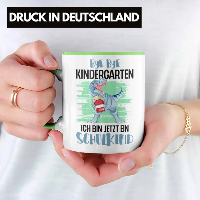 Einschulung Junge Dino Geschenk für Schultüte Füllung Tasse Schulstart 1. Schultag Schuleinführung Schulanfang Geschenkidee Schulkind 2022 Grün Trendation