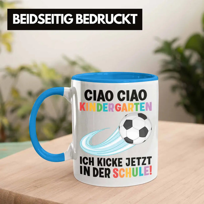 Einschulung Junge Fußball Schulkind Geschenk für Schultüte Füllung Tasse Schulstart 1. Schultag Schuleinführung Schulanfang Geschenkidee 2022 Blau Trendation