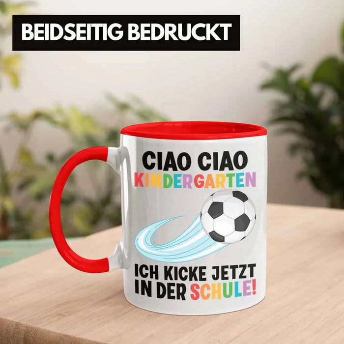 Einschulung Junge Fußball Schulkind Geschenk für Schultüte Füllung Tasse Schulstart 1. Schultag Schuleinführung Schulanfang Geschenkidee 2022 Rot Trendation