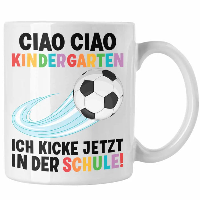 Einschulung Junge Fußball Schulkind Geschenk für Schultüte Füllung Tasse Schulstart 1. Schultag Schuleinführung Schulanfang Geschenkidee 2022 Weiß Trendation