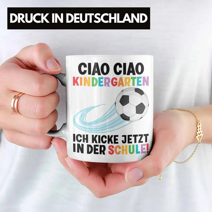 Einschulung Junge Fußball Schulkind Geschenk für Schultüte Füllung Tasse Schulstart 1. Schultag Schuleinführung Schulanfang Geschenkidee 2022 Weiß Trendation