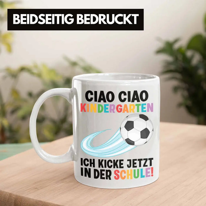 Einschulung Junge Fußball Schulkind Geschenk für Schultüte Füllung Tasse Schulstart 1. Schultag Schuleinführung Schulanfang Geschenkidee 2022 Weiß Trendation