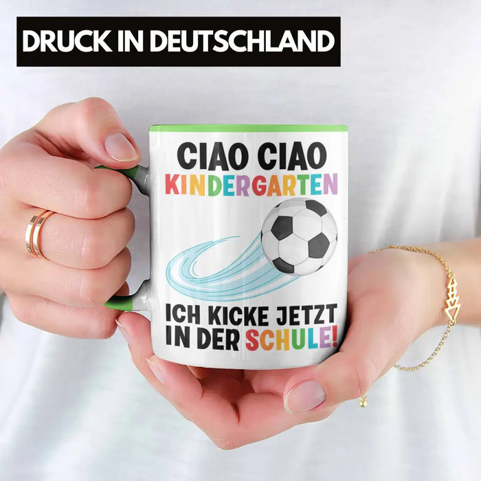 Einschulung Junge Fußball Schulkind Geschenk für Schultüte Füllung Tasse Schulstart 1. Schultag Schuleinführung Schulanfang Geschenkidee 2022 Grün Trendation