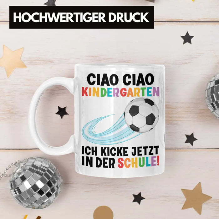Einschulung Junge Fußball Schulkind Geschenk für Schultüte Füllung Tasse Schulstart 1. Schultag Schuleinführung Schulanfang Geschenkidee 2022 Weiß Trendation
