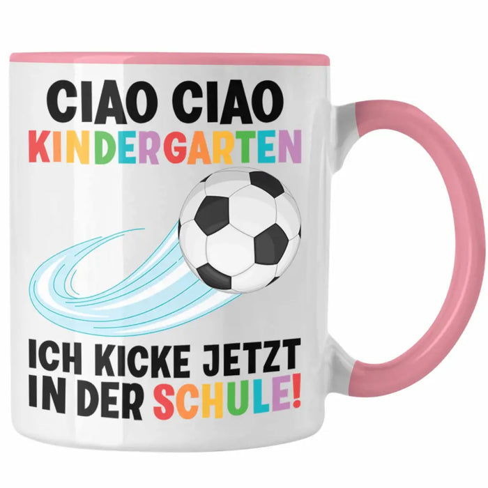 Einschulung Junge Fußball Schulkind Geschenk für Schultüte Füllung Tasse Schulstart 1. Schultag Schuleinführung Schulanfang Geschenkidee 2022 Rosa Trendation