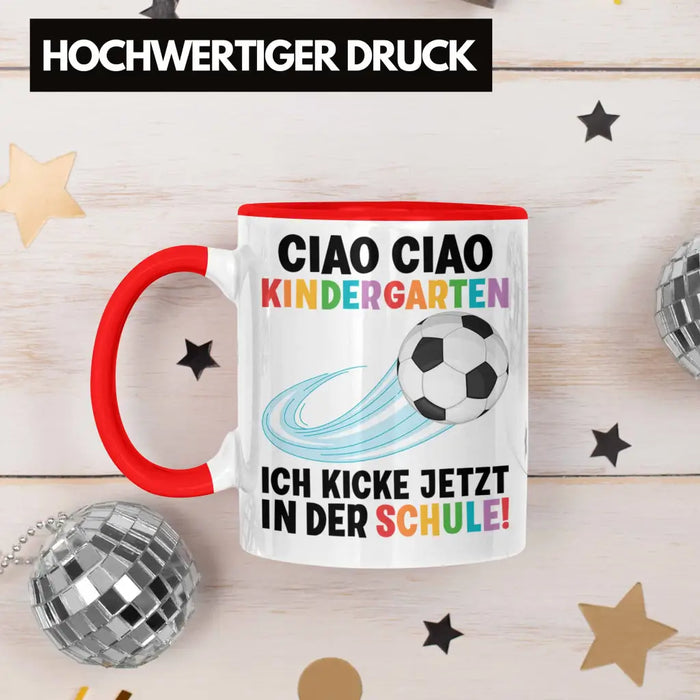 Einschulung Junge Fußball Schulkind Geschenk für Schultüte Füllung Tasse Schulstart 1. Schultag Schuleinführung Schulanfang Geschenkidee 2022 Rot Trendation