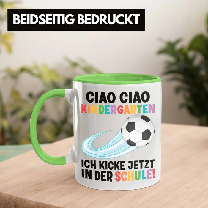 Einschulung Junge Fußball Schulkind Geschenk für Schultüte Füllung Tasse Schulstart 1. Schultag Schuleinführung Schulanfang Geschenkidee 2022 Grün Trendation