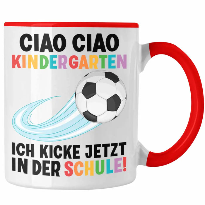 Einschulung Junge Fußball Schulkind Geschenk für Schultüte Füllung Tasse Schulstart 1. Schultag Schuleinführung Schulanfang Geschenkidee 2022 Rot Trendation