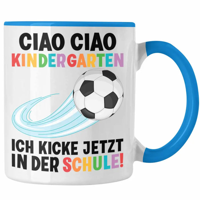 Einschulung Junge Fußball Schulkind Geschenk für Schultüte Füllung Tasse Schulstart 1. Schultag Schuleinführung Schulanfang Geschenkidee 2022 Blau Trendation