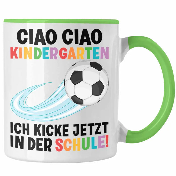 Einschulung Junge Fußball Schulkind Geschenk für Schultüte Füllung Tasse Schulstart 1. Schultag Schuleinführung Schulanfang Geschenkidee 2022 Grün Trendation
