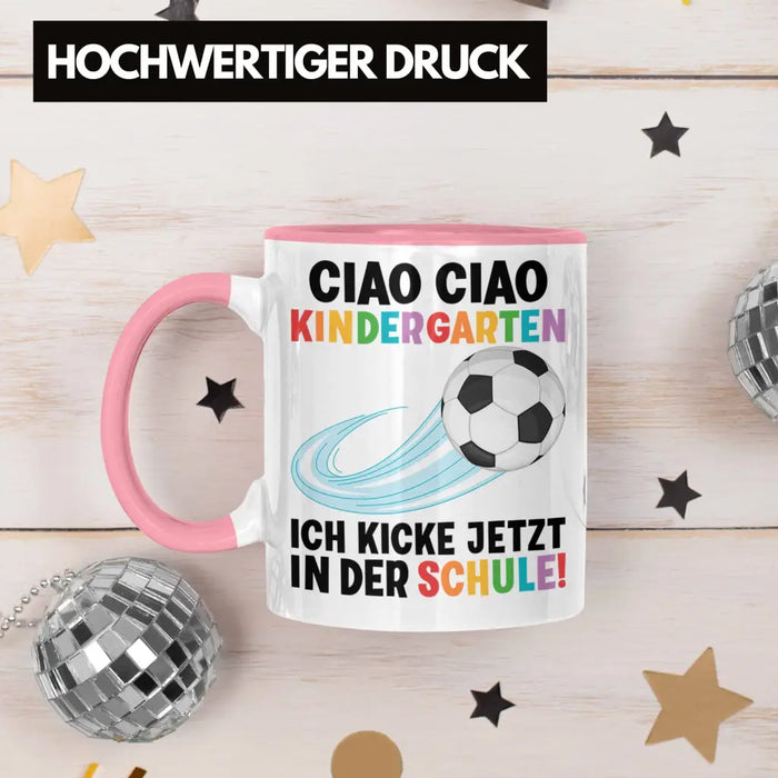 Einschulung Junge Fußball Schulkind Geschenk für Schultüte Füllung Tasse Schulstart 1. Schultag Schuleinführung Schulanfang Geschenkidee 2022 Rosa Trendation