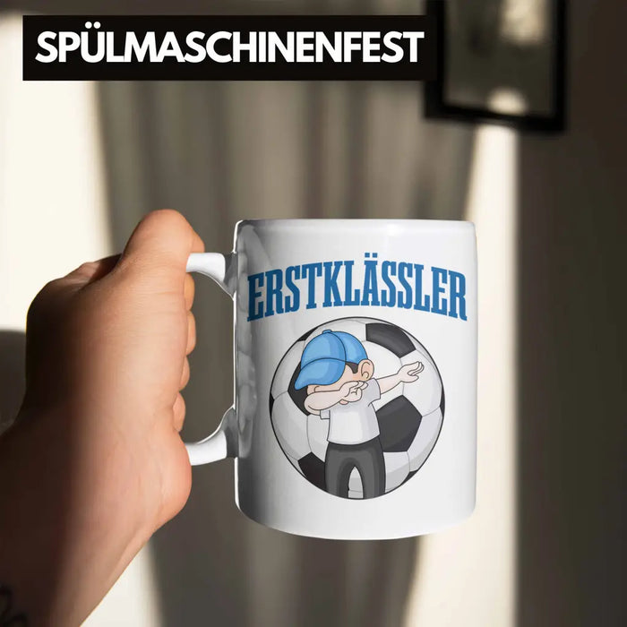 Einschulung Junge Geschenk für Schultüte Füllung Tasse Schulstart 1. Schultag Schuleinführung Schulanfang Geschenkidee Schulkind Jungs Fussball Weiß Trendation