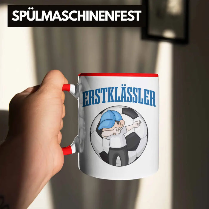 Einschulung Junge Geschenk für Schultüte Füllung Tasse Schulstart 1. Schultag Schuleinführung Schulanfang Geschenkidee Schulkind Jungs Fussball Rot Trendation