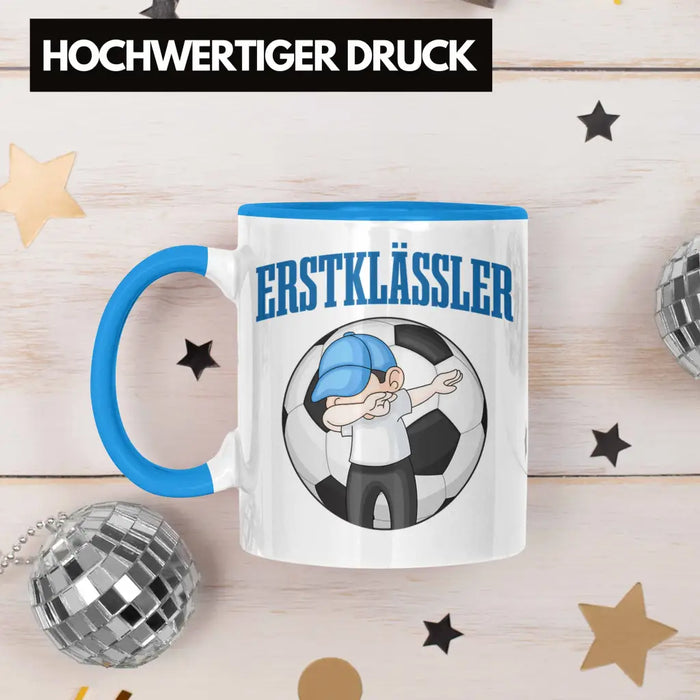 Einschulung Junge Geschenk für Schultüte Füllung Tasse Schulstart 1. Schultag Schuleinführung Schulanfang Geschenkidee Schulkind Jungs Fussball Blau Trendation