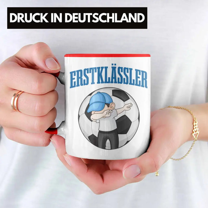 Einschulung Junge Geschenk für Schultüte Füllung Tasse Schulstart 1. Schultag Schuleinführung Schulanfang Geschenkidee Schulkind Jungs Fussball Rot Trendation