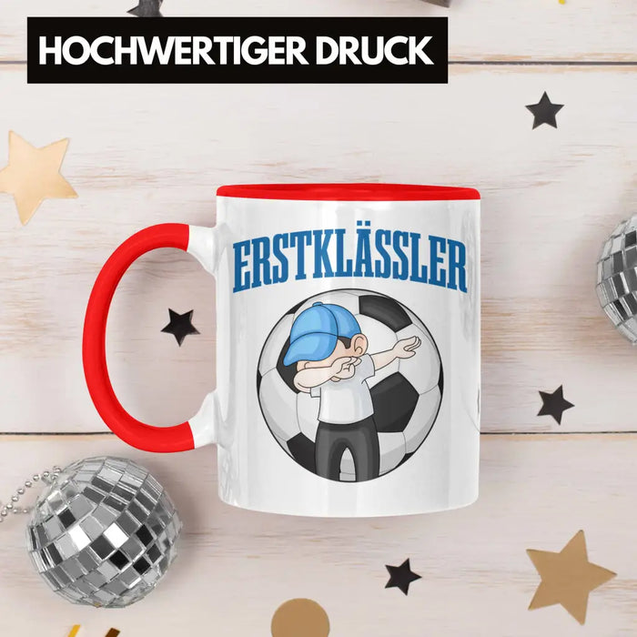 Einschulung Junge Geschenk für Schultüte Füllung Tasse Schulstart 1. Schultag Schuleinführung Schulanfang Geschenkidee Schulkind Jungs Fussball Rot Trendation