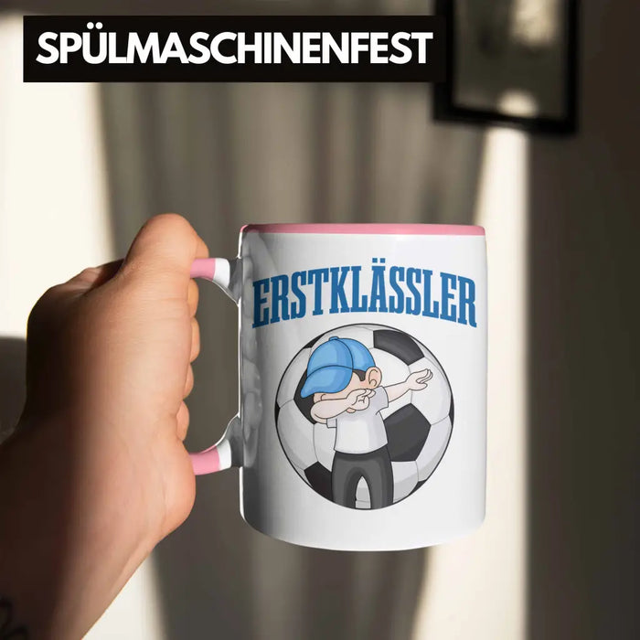 Einschulung Junge Geschenk für Schultüte Füllung Tasse Schulstart 1. Schultag Schuleinführung Schulanfang Geschenkidee Schulkind Jungs Fussball Rosa Trendation