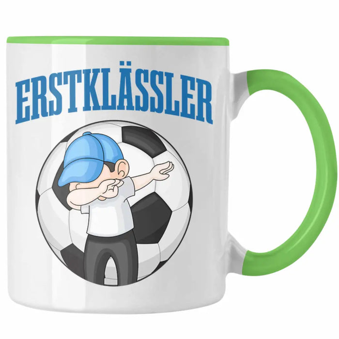 Einschulung Junge Geschenk für Schultüte Füllung Tasse Schulstart 1. Schultag Schuleinführung Schulanfang Geschenkidee Schulkind Jungs Fussball Grün Trendation