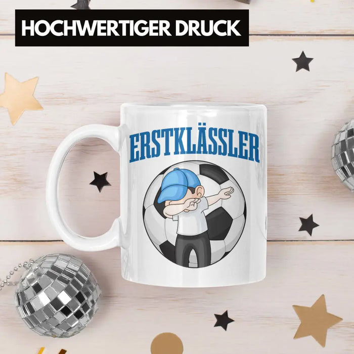 Einschulung Junge Geschenk für Schultüte Füllung Tasse Schulstart 1. Schultag Schuleinführung Schulanfang Geschenkidee Schulkind Jungs Fussball Weiß Trendation