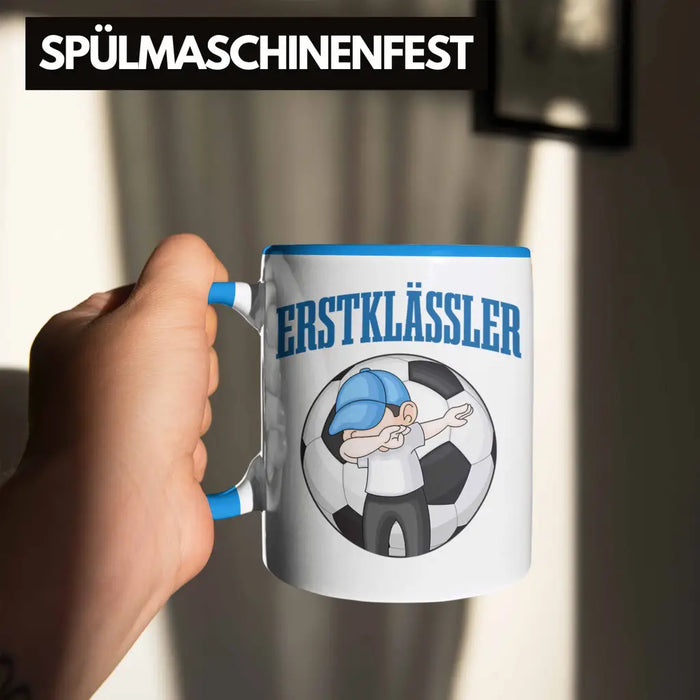 Einschulung Junge Geschenk für Schultüte Füllung Tasse Schulstart 1. Schultag Schuleinführung Schulanfang Geschenkidee Schulkind Jungs Fussball Blau Trendation
