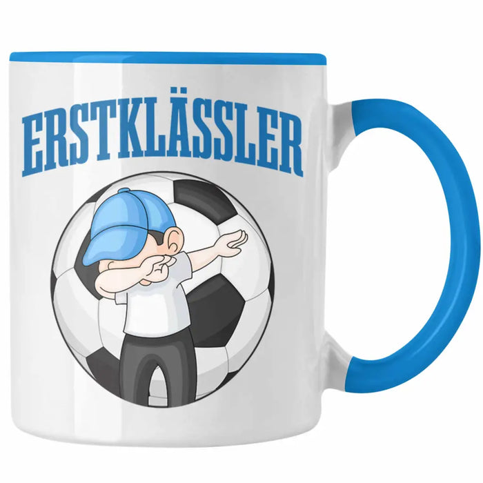 Einschulung Junge Geschenk für Schultüte Füllung Tasse Schulstart 1. Schultag Schuleinführung Schulanfang Geschenkidee Schulkind Jungs Fussball Blau Trendation