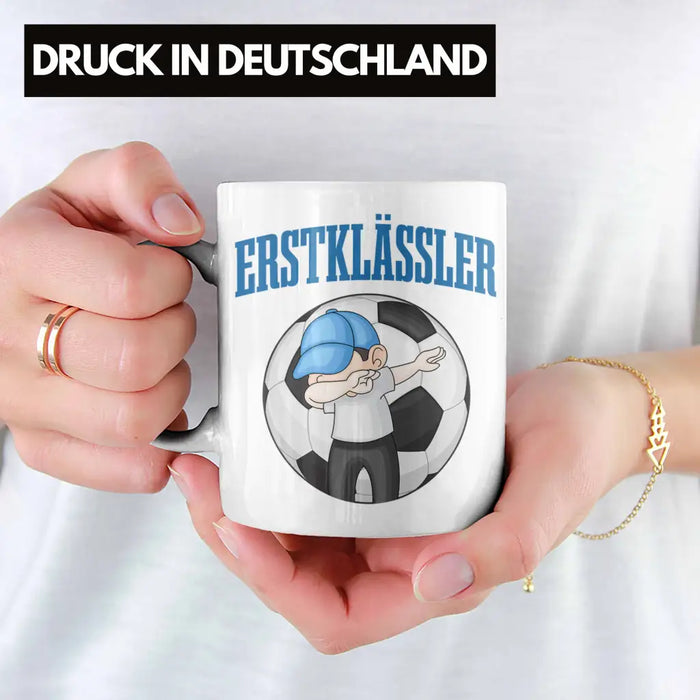 Einschulung Junge Geschenk für Schultüte Füllung Tasse Schulstart 1. Schultag Schuleinführung Schulanfang Geschenkidee Schulkind Jungs Fussball Weiß Trendation
