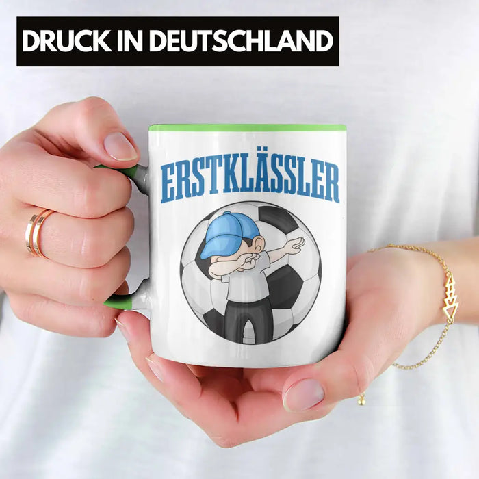 Einschulung Junge Geschenk für Schultüte Füllung Tasse Schulstart 1. Schultag Schuleinführung Schulanfang Geschenkidee Schulkind Jungs Fussball Grün Trendation