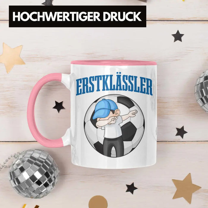 Einschulung Junge Geschenk für Schultüte Füllung Tasse Schulstart 1. Schultag Schuleinführung Schulanfang Geschenkidee Schulkind Jungs Fussball Rosa Trendation