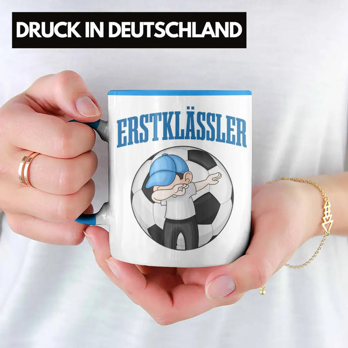 Einschulung Junge Geschenk für Schultüte Füllung Tasse Schulstart 1. Schultag Schuleinführung Schulanfang Geschenkidee Schulkind Jungs Fussball Blau Trendation