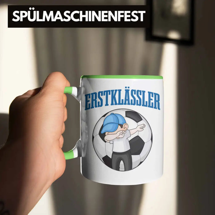 Einschulung Junge Geschenk für Schultüte Füllung Tasse Schulstart 1. Schultag Schuleinführung Schulanfang Geschenkidee Schulkind Jungs Fussball Grün Trendation