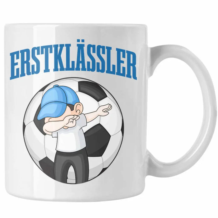 Einschulung Junge Geschenk für Schultüte Füllung Tasse Schulstart 1. Schultag Schuleinführung Schulanfang Geschenkidee Schulkind Jungs Fussball Weiß Trendation