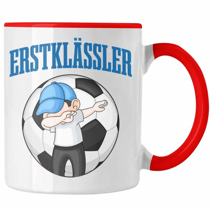 Einschulung Junge Geschenk für Schultüte Füllung Tasse Schulstart 1. Schultag Schuleinführung Schulanfang Geschenkidee Schulkind Jungs Fussball Rot Trendation