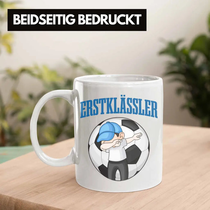 Einschulung Junge Geschenk für Schultüte Füllung Tasse Schulstart 1. Schultag Schuleinführung Schulanfang Geschenkidee Schulkind Jungs Fussball Weiß Trendation