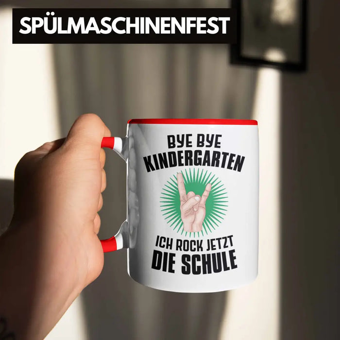 Einschulung Junge Rocke Jetzt Die Schule Geschenk für Schultüte Füllung Tasse Schulstart 1. Schultag Schuleinführung Schulanfang Geschenkidee Schulkind 2022 Rot Trendation