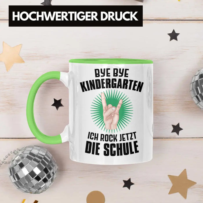 Einschulung Junge Rocke Jetzt Die Schule Geschenk für Schultüte Füllung Tasse Schulstart 1. Schultag Schuleinführung Schulanfang Geschenkidee Schulkind 2022 Grün Trendation