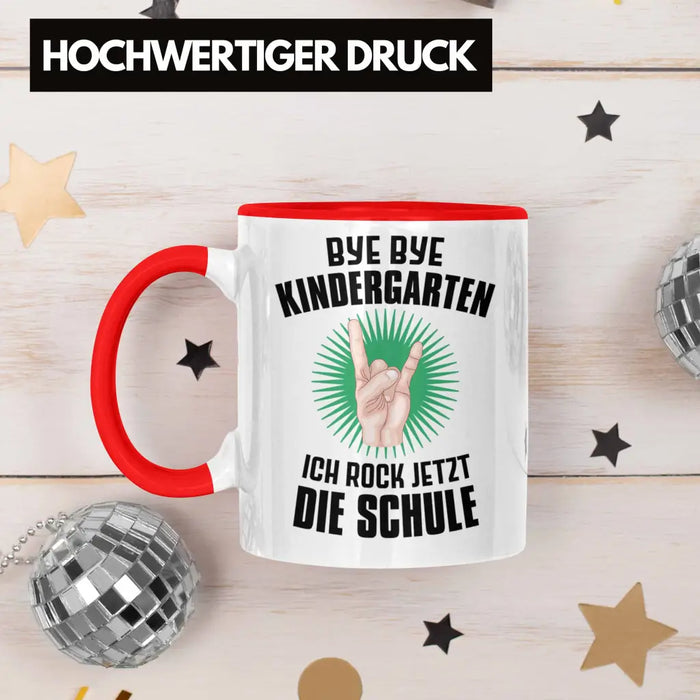 Einschulung Junge Rocke Jetzt Die Schule Geschenk für Schultüte Füllung Tasse Schulstart 1. Schultag Schuleinführung Schulanfang Geschenkidee Schulkind 2022 Rot Trendation