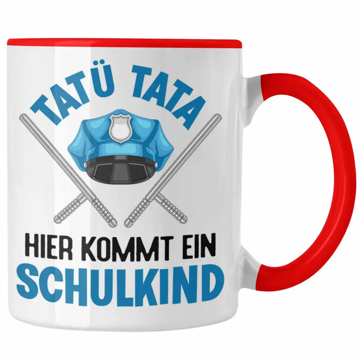 Einschulung Junge Tatü Tata Schulkind Geschenk für Schultüte Füllung Tasse Schulstart 1. Schultag Schuleinführung Schulanfang Geschenkidee 2022 Rot Trendation