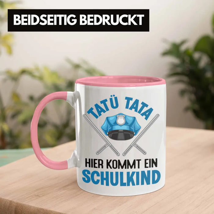Einschulung Junge Tatü Tata Schulkind Geschenk für Schultüte Füllung Tasse Schulstart 1. Schultag Schuleinführung Schulanfang Geschenkidee 2022 Rosa Trendation