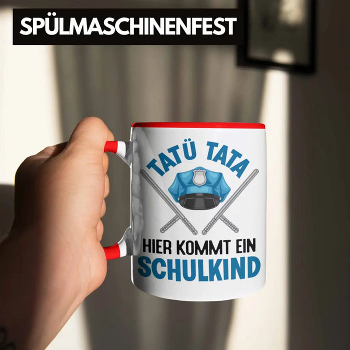 Einschulung Junge Tatü Tata Schulkind Geschenk für Schultüte Füllung Tasse Schulstart 1. Schultag Schuleinführung Schulanfang Geschenkidee 2022 Rot Trendation