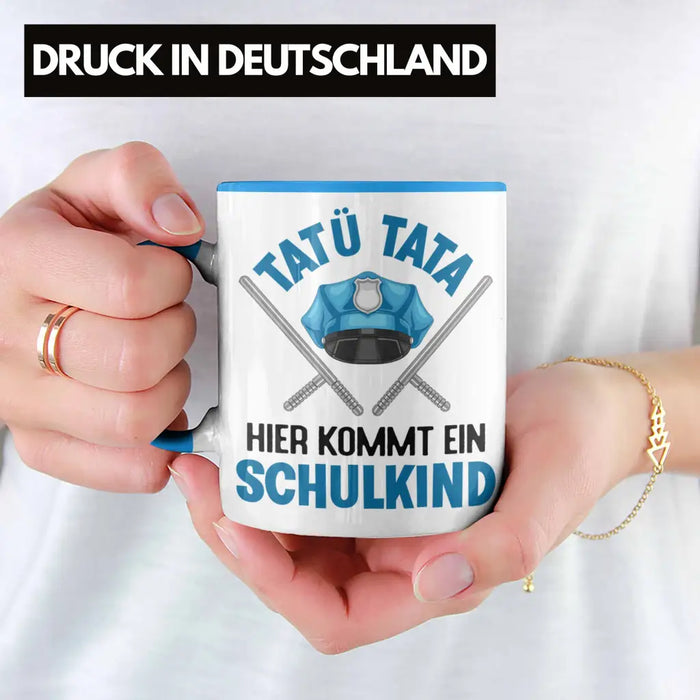 Einschulung Junge Tatü Tata Schulkind Geschenk für Schultüte Füllung Tasse Schulstart 1. Schultag Schuleinführung Schulanfang Geschenkidee 2022 Blau Trendation