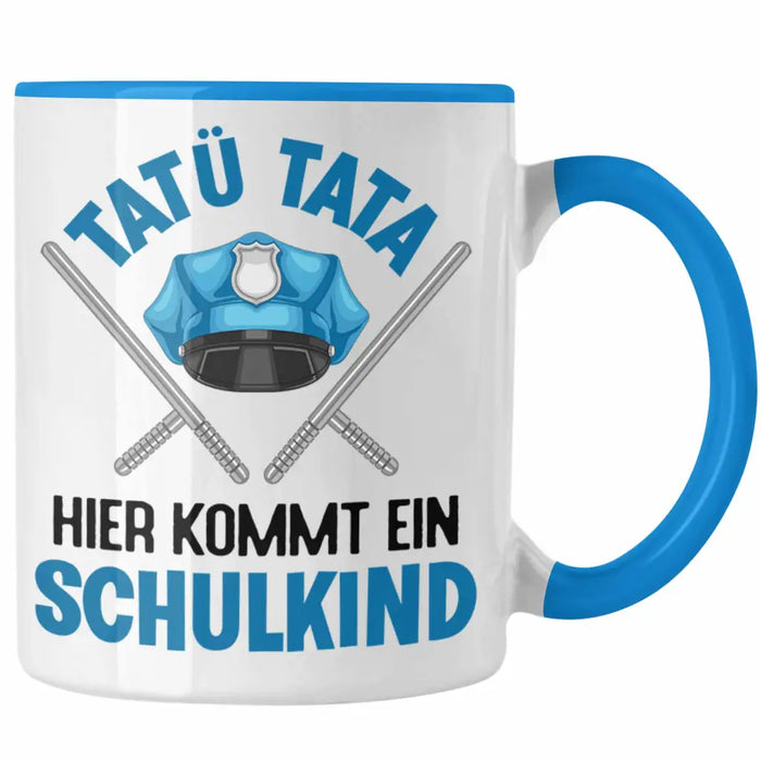 Einschulung Junge Tatü Tata Schulkind Geschenk für Schultüte Füllung Tasse Schulstart 1. Schultag Schuleinführung Schulanfang Geschenkidee 2022 Blau Trendation