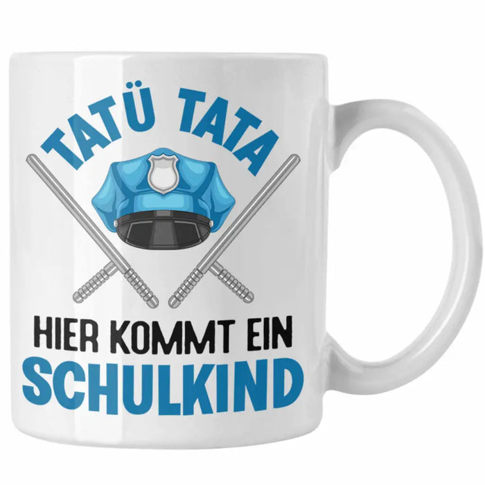 Einschulung Junge Tatü Tata Schulkind Geschenk für Schultüte Füllung Tasse Schulstart 1. Schultag Schuleinführung Schulanfang Geschenkidee 2022 Weiß Trendation