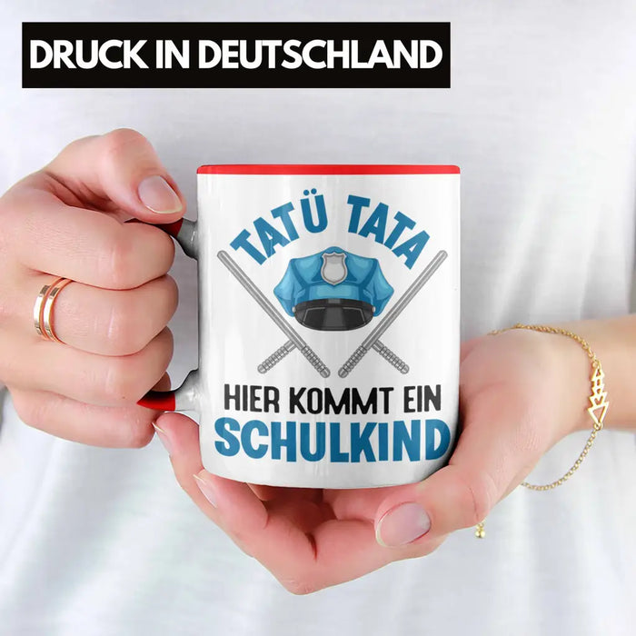 Einschulung Junge Tatü Tata Schulkind Geschenk für Schultüte Füllung Tasse Schulstart 1. Schultag Schuleinführung Schulanfang Geschenkidee 2022 Rot Trendation