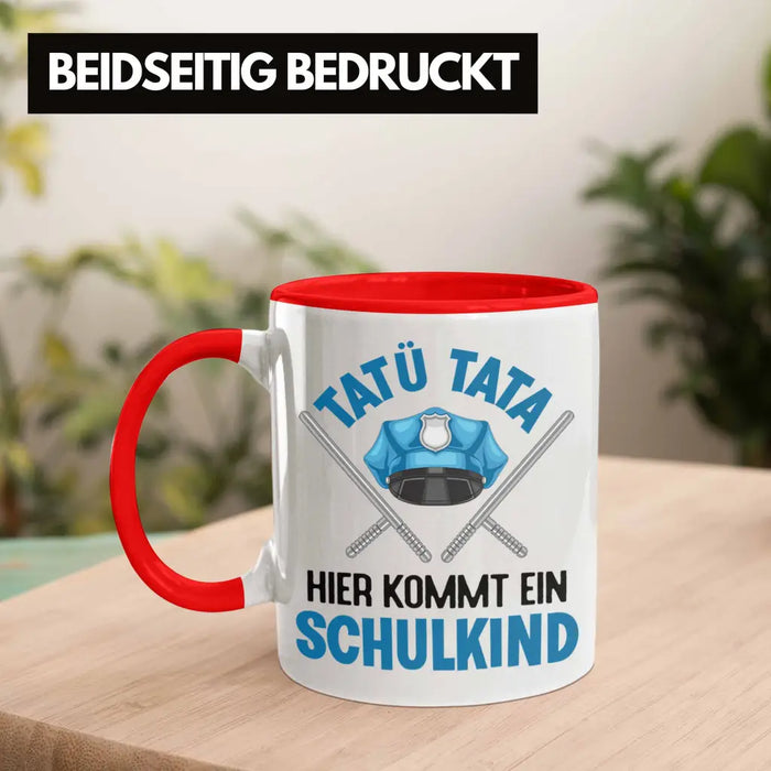 Einschulung Junge Tatü Tata Schulkind Geschenk für Schultüte Füllung Tasse Schulstart 1. Schultag Schuleinführung Schulanfang Geschenkidee 2022 Rot Trendation