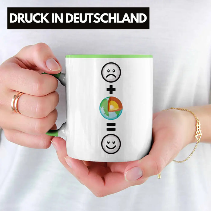Geologe Tasse Geschenk für Geologen Lustige Geschenkidee :( + Geologie = :) Geburtstag Grün Trendation