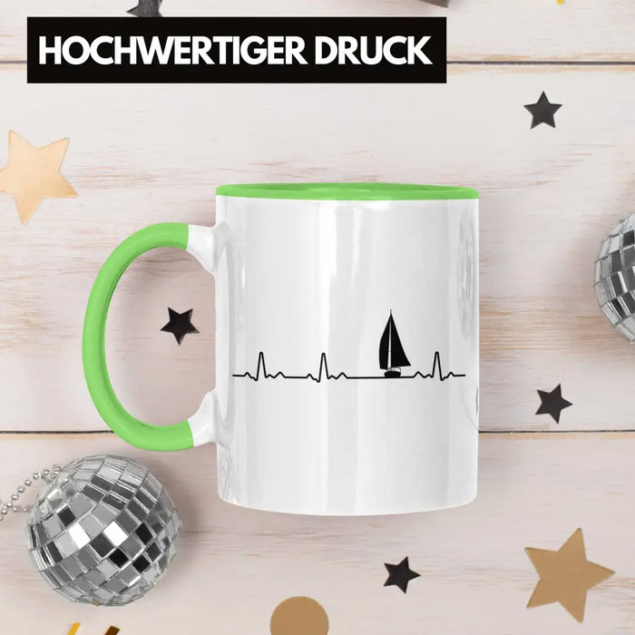 Kapitän Herzschlag Tasse Geschenk Käptn Lustiger Spruch Bootsfahrer Sportboot Herren Segler Segeln Motoboot Lustig Grün Trendation