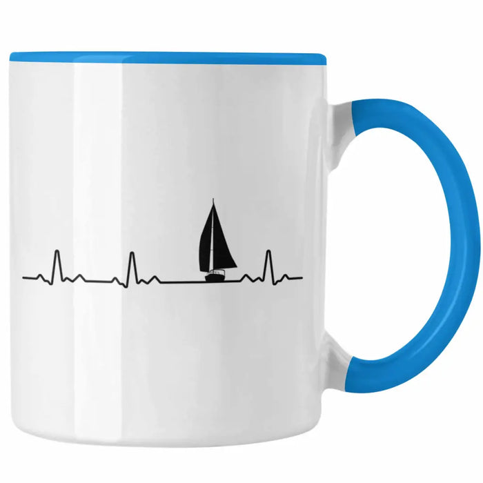 Kapitän Herzschlag Tasse Geschenk Käptn Lustiger Spruch Bootsfahrer Sportboot Herren Segler Segeln Motoboot Lustig Blau Trendation
